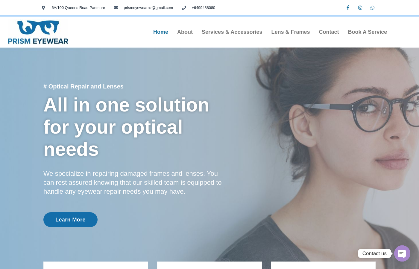 Prism Eyewear website screenshot