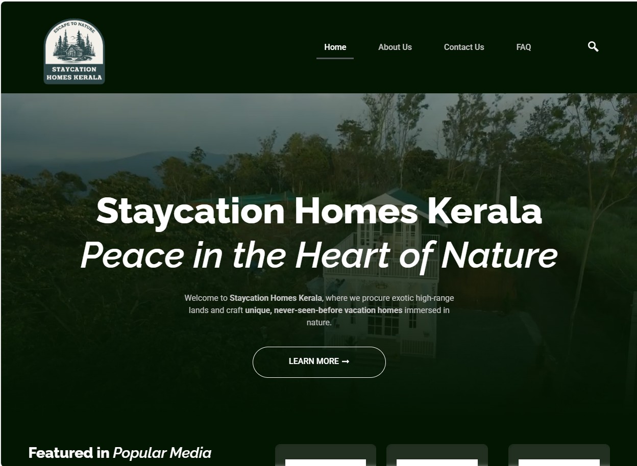 Staycation Homes Kerala website screenshot